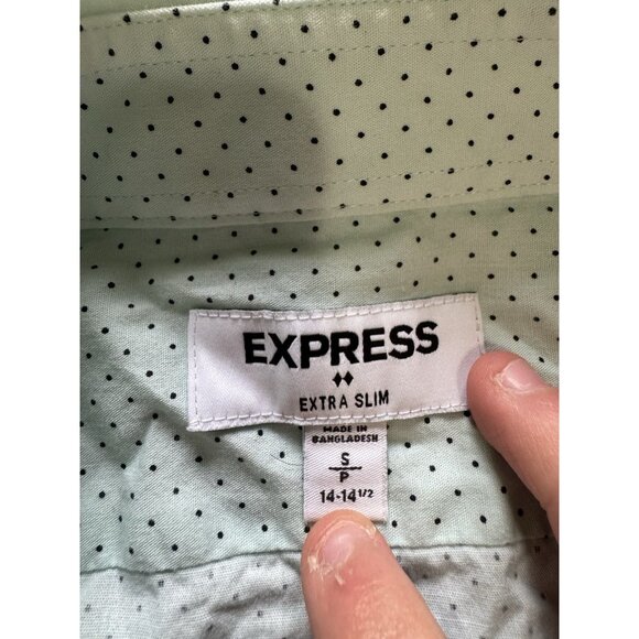 Express Extra Slim Men Size Small Button Down Shirt Green Polka Dots Cotton City - Picture 3 of 12